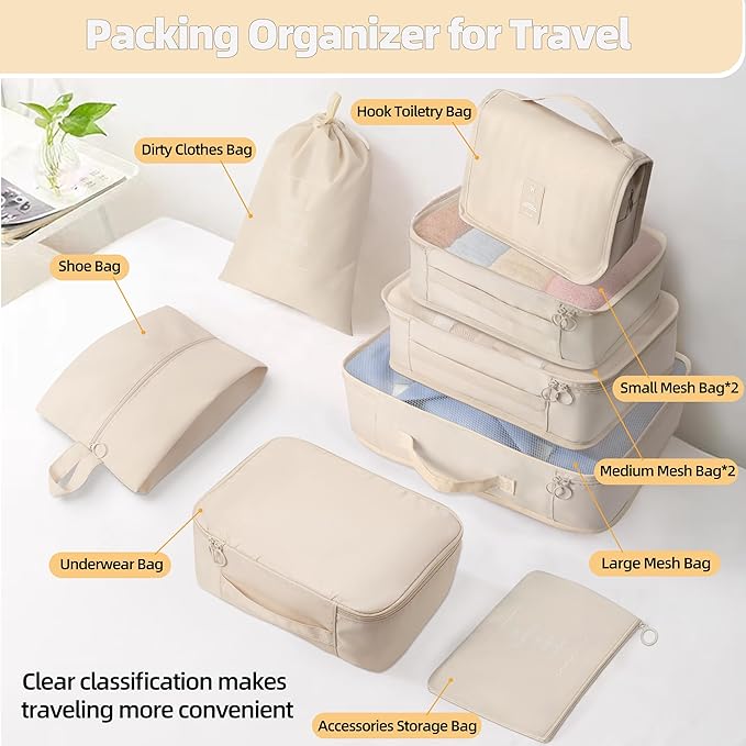 10 Pcs Set Packing Cubes - Travel Packing Organizers, Expandable Suitcase Organizer, Luggage Organizer Bags