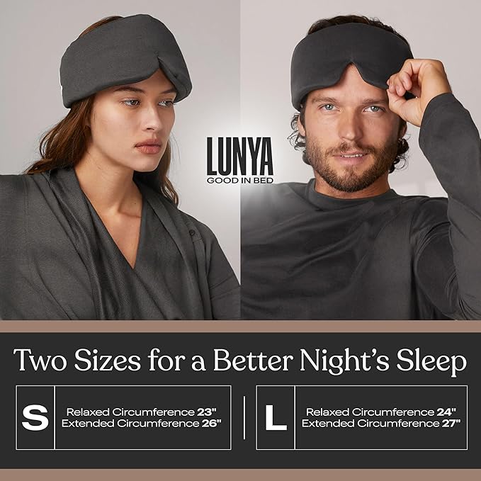 Lunya Sleep Mask with Box - Washable Silk Sleeping Mask and Headband for Beauty Routines - Thermoregulating Comfort for Restful Nights - Silk Eye Mask for Women - Large - Meditative Grey