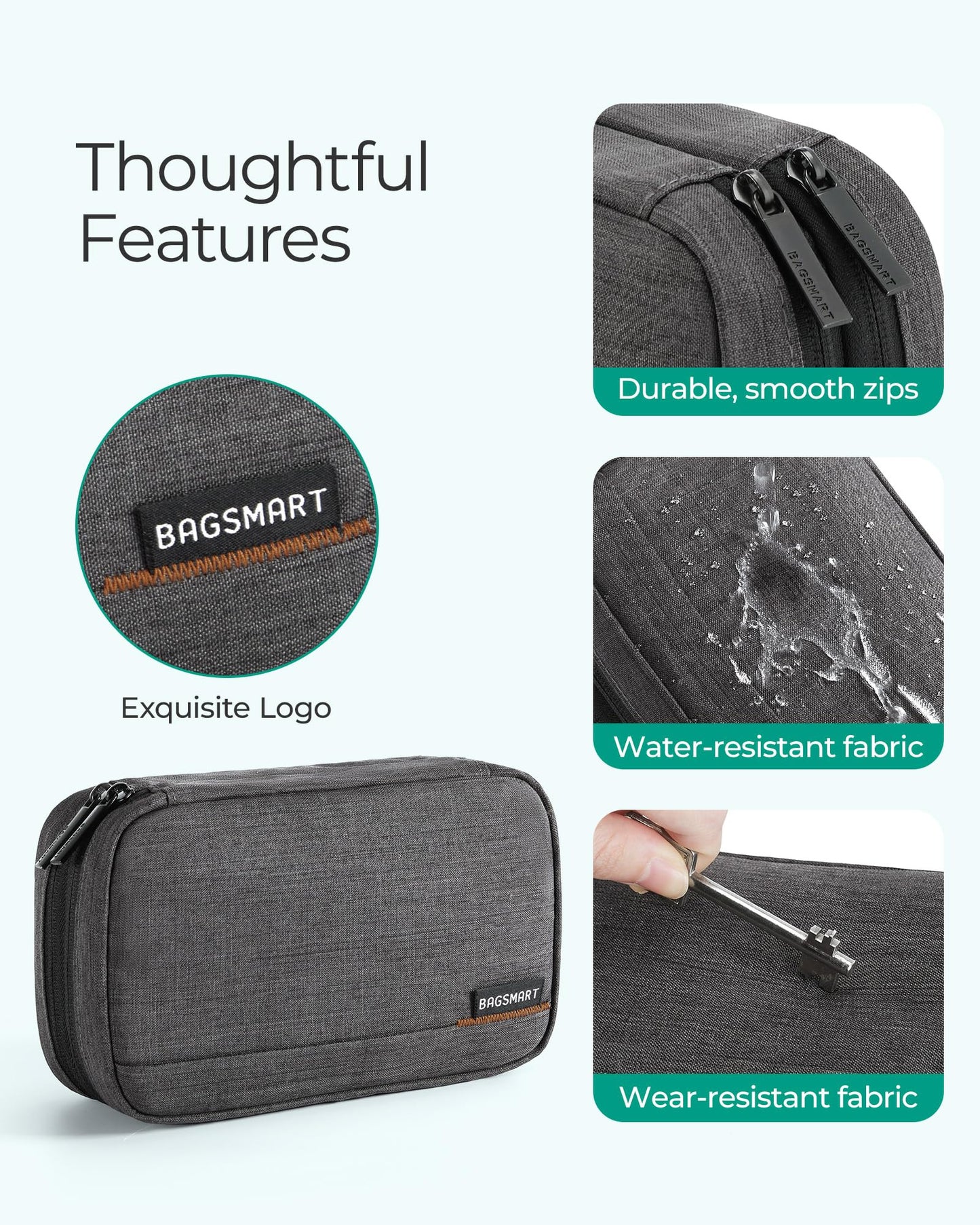 BAGSMART Electronic Organizer Travel Case, Cord Organizer Travel Cable Bag, Charger Pouch, Tech Pouch as Travel Accessories, for Phone, Power Bank, SD Card (Black)