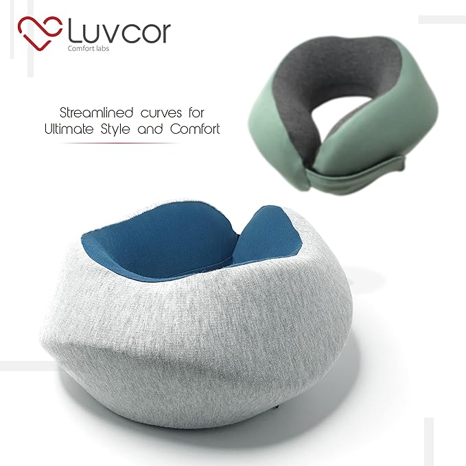 Premium Quality Memory Foam Travel Neck Pillow Bundle - Best Ergonomic Pillow for Airplane Travel, car Ride, Sleeping. Comes with Eye mask, earplugs and Storage Bag