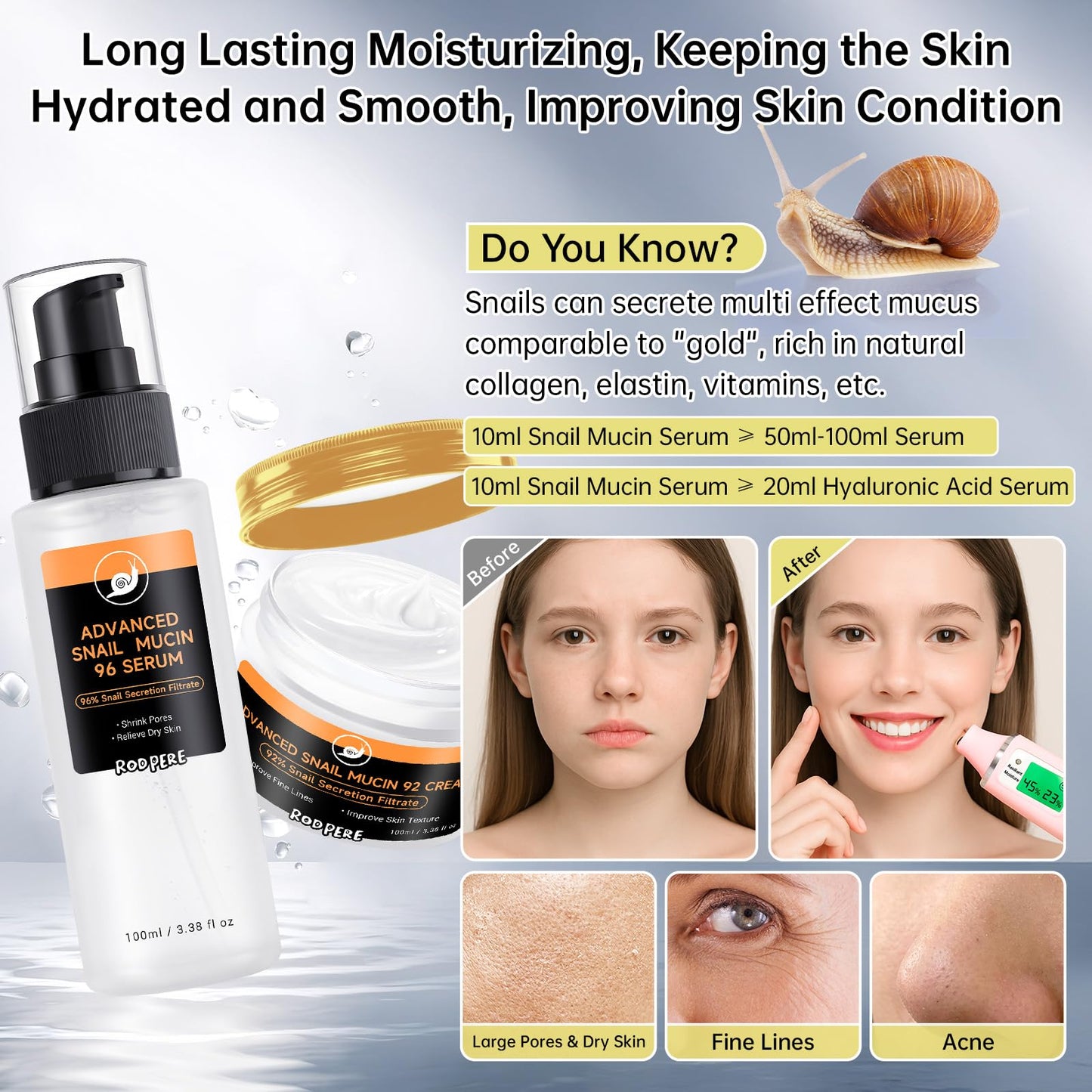 Advanced Skin Care Set With Snail 96 Mucin Power Essence, 6 Peptide Skin Booster Serum, Snail 92 Mucin Cream, 3 PCS Skin Care Gift Kit For Women, Travel Size, Anti Aging, Improve Fine Lines