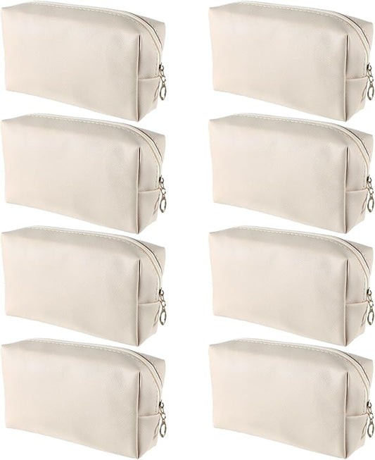 8 Pcs Makeup Bag Pu Leather Cosmetic Pouch Waterproof Small Toiletry Bag Portable Cosmetic Organizer Water Resistant Storage Purse for Lady Women Daily Storage Travel Organizer (Beige,Medium)