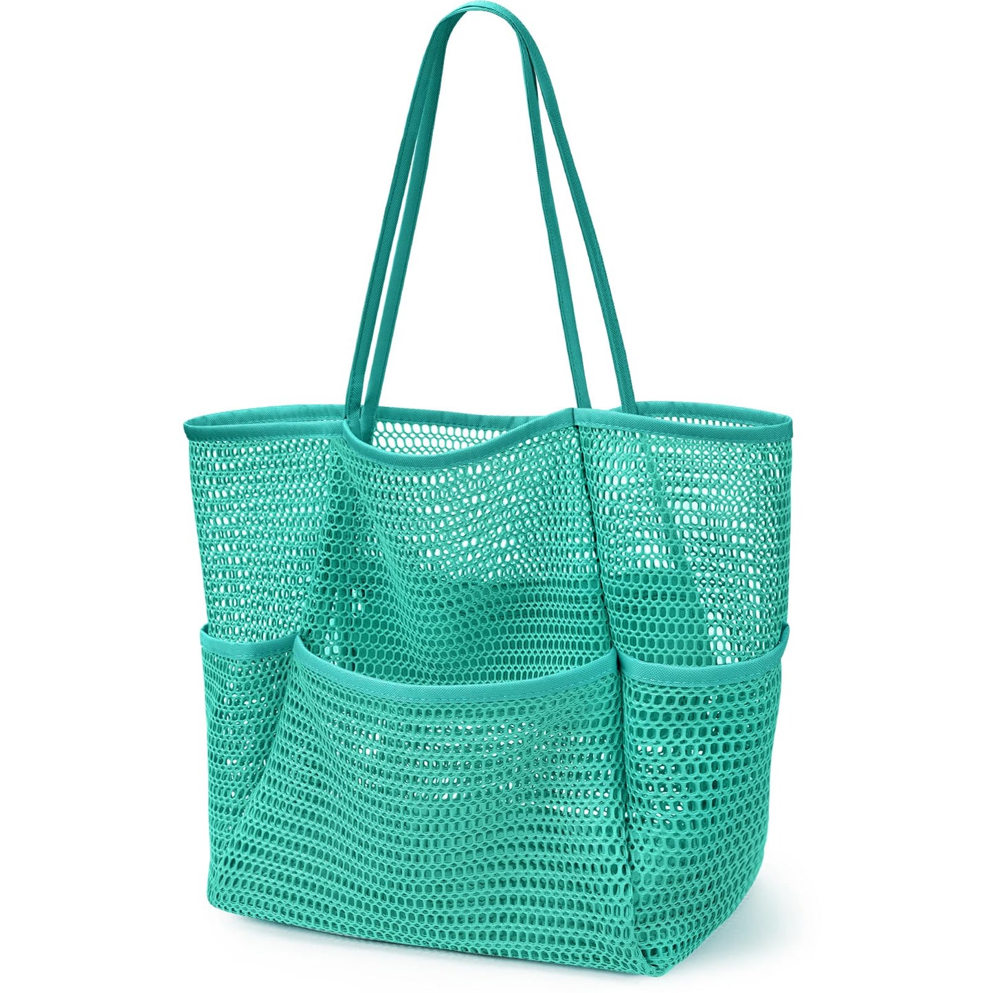 KPX Beach Bag with Mini Pocket, Beach Tote Bags for Women Large Foldable Mesh Swimming Pool Travel Bags - Sandproof (Teal)