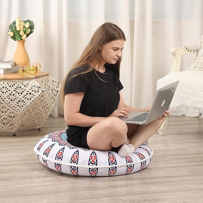 32 inches Meditation Floor Cushion for Adults, 2 Pack Round Large Thick Floor Pillow, Memory Foam Filling, Floral