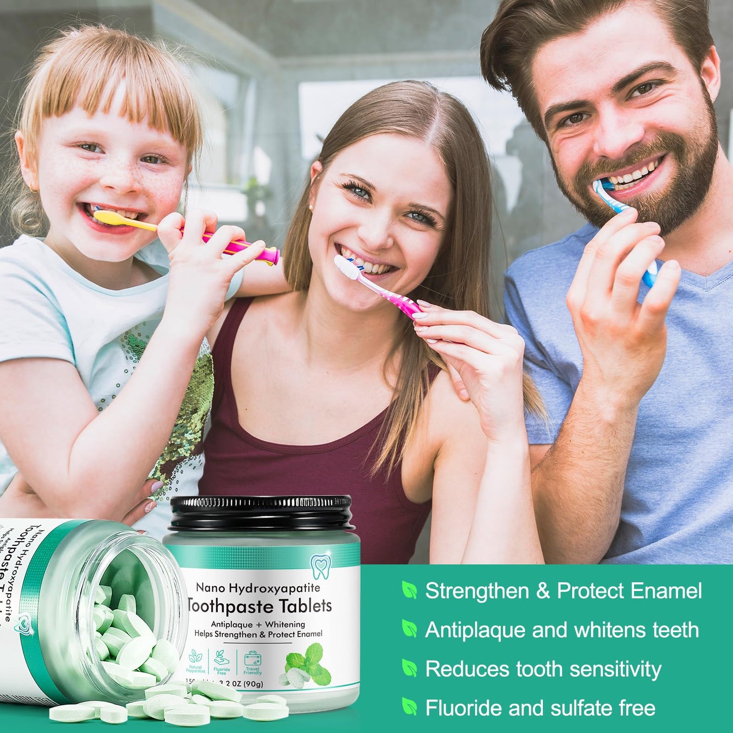150 Toothpaste Tablets, Chewable Toothpaste Tablets for Fresh Breath, Mint Flavor Mouthwash Whitening, Nano Hydroxyapatite, Flouride & Deeply Cleaning Gums, Stain Removal for Kids Adults