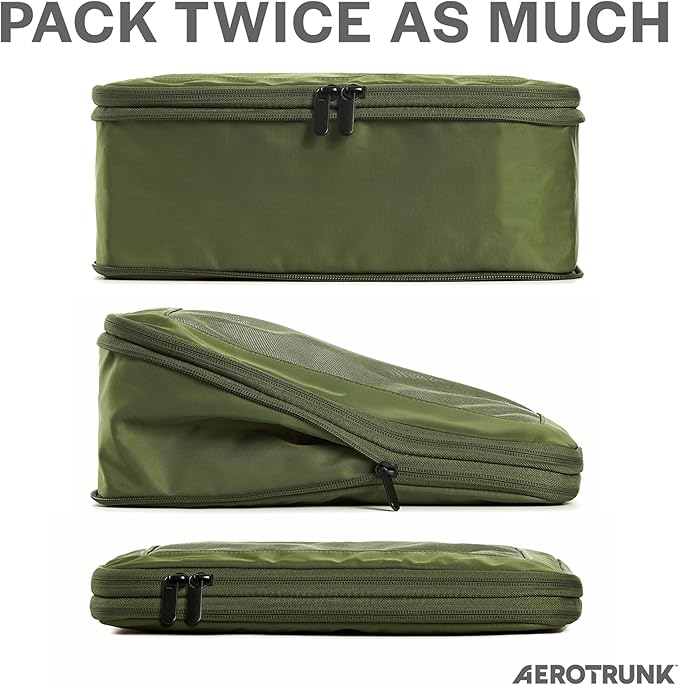 Compression Packing Cubes for Travel - Luggage Organizer Bags - Double Zipper Packing Cubes for Suitcases (2-Pack, Olive)