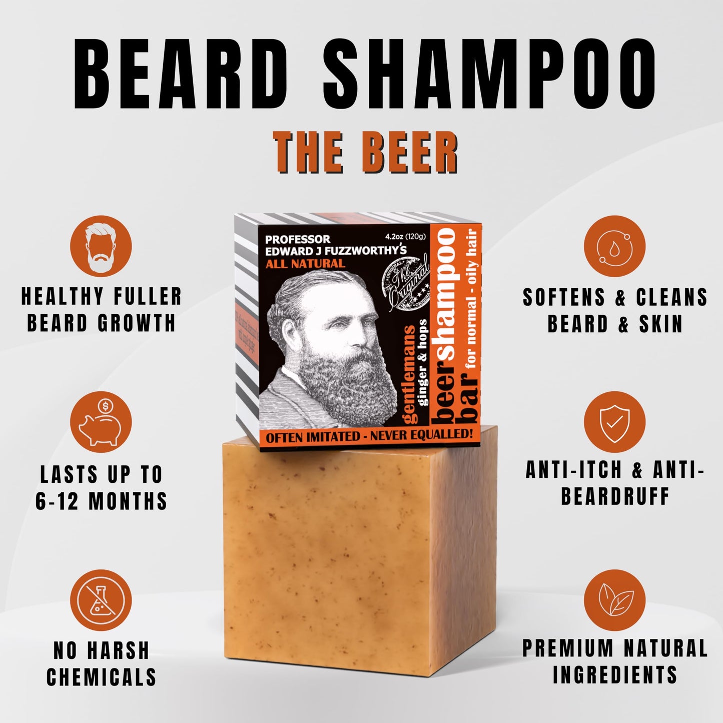 Professor Fuzzworthy's Gentlemans BEER Beard Hair SHAMPOO Bar for Normal, Dry, Oily Hair | SCENTED with All Natural Oils From Tasmania Australia - 4.2 oz