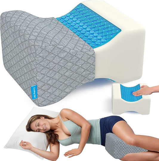 CloudBliss Knee Pillow for Side Sleepers - Cooling Leg Pillow for Side Sleeping, Memory Foam Knee Pillow for Hip Pain, Lower Back Pain, Sciatica Pain, Knee Wedge Pillow with Contour Design,Grey