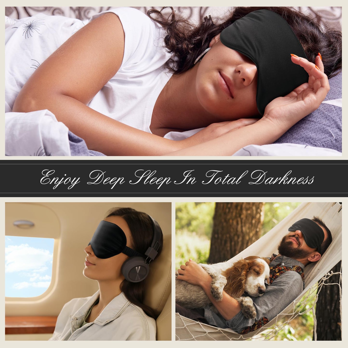 BOKOR Silk Sleep Mask, Eye Mask for Sleep, Mulberry Silk Luxury Eye Cover, Light-Blocking, Skin-Friendly & Lightweight, Reduces Puffy Eyes - with Travel Bag & Gift Package - Black