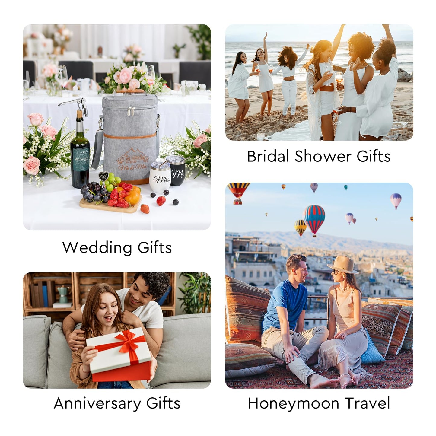 AW BRIDAL Engagement Gifts for Newlywed Couples 2025, Mr and Mrs Wine Gift Basket for Wedding Bridal Shower, Anniversary Insulated Wine Cooler Bag Tumblers with Accessorie Set for Beach Camping Travel