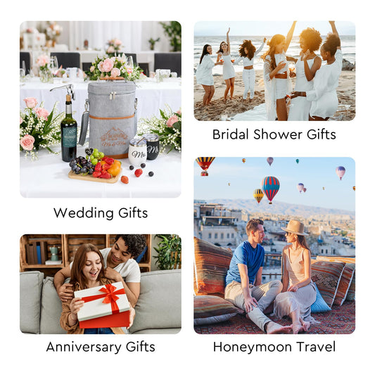 AW BRIDAL Engagement Gifts for Newlywed Couples 2025, Mr and Mrs Wine Gift Basket for Wedding Bridal Shower, Anniversary Insulated Wine Cooler Bag Tumblers with Accessorie Set for Beach Camping Travel