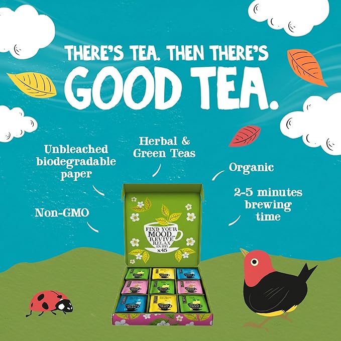 Clipper Tea: Organic Herbal & Green Tea Set, Gift Box – Tea Selection & Sampler with 5 Flavors Including Lemon, Ginger, and Bedtime Teas – Assorted Tea Bags in Colorful Tea Box, 45 Unbleached Tea Bags