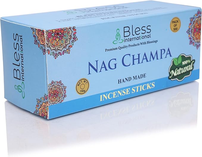 Bless-Nag-Champa 100%-Natural-Handmade-Hand-Dipped-Incense-Sticks Organic-Chemicals-Charcoal-Free Purification-Relaxation-Positivity-Yoga-Meditation Best-Woods-Scent (500 Sticks (26 OZ))