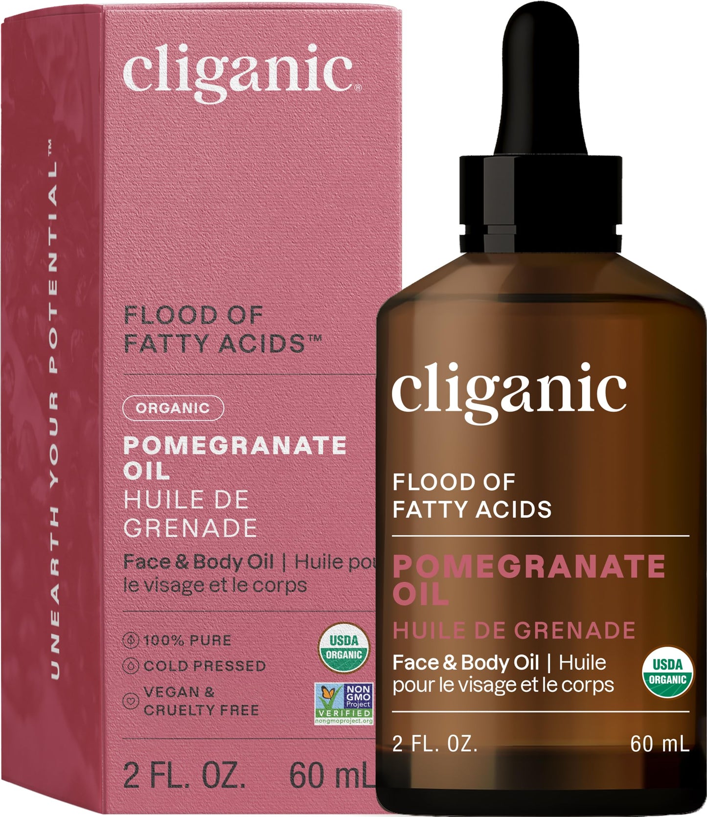 Cliganic Organic Pomegranate Seed Oil, 100% Pure (2oz) - For Face, Skin | Natural Cold Pressed Unrefined