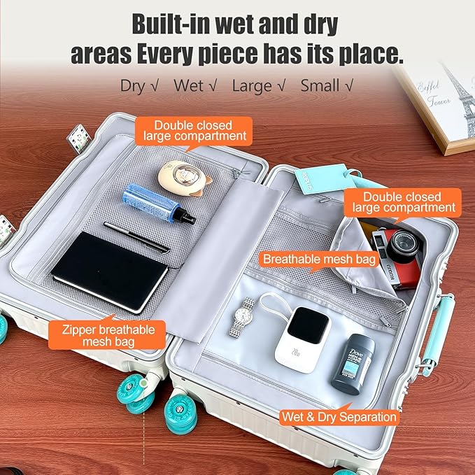 Aluminium Frame Checked-Luggage with Smooth Jelly Wheels, Hardside Zipperless Rolling Suitcase with TSA Lock (White, 28-Inch)