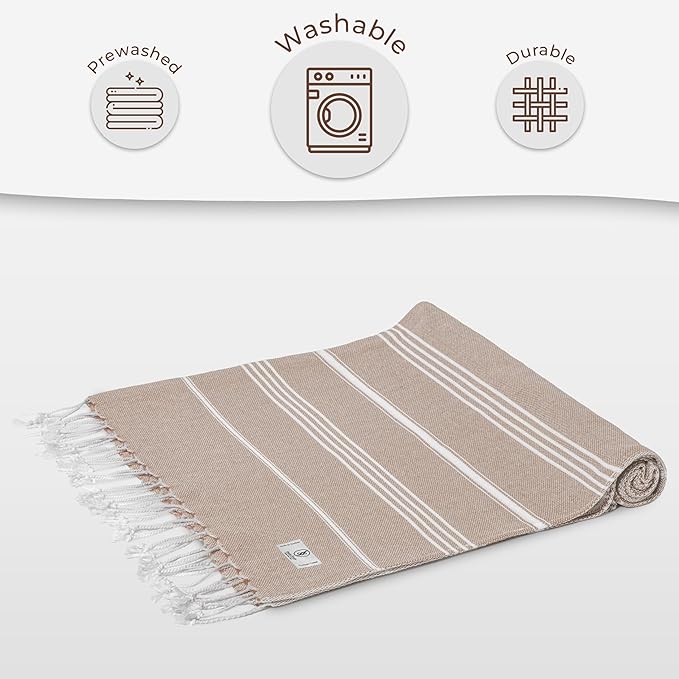Beige Beach Towel – Sand Free & Quick Dry, Oversized (39” x 71”), Decorative, Versatile, and Functional, Ideal as, Beach Essential, Picnic Blanket, Turkish Towel, Yoga Mat, Picnic Towel