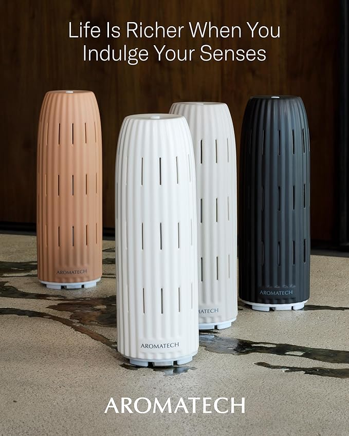 AromaTech Ambience Scent Diffuser for Essential Oil Blends & Fragrances – Waterless Scent Machine w/Bluetooth for Home, Bathroom Boutiques, Hotel, Spa – White Stone