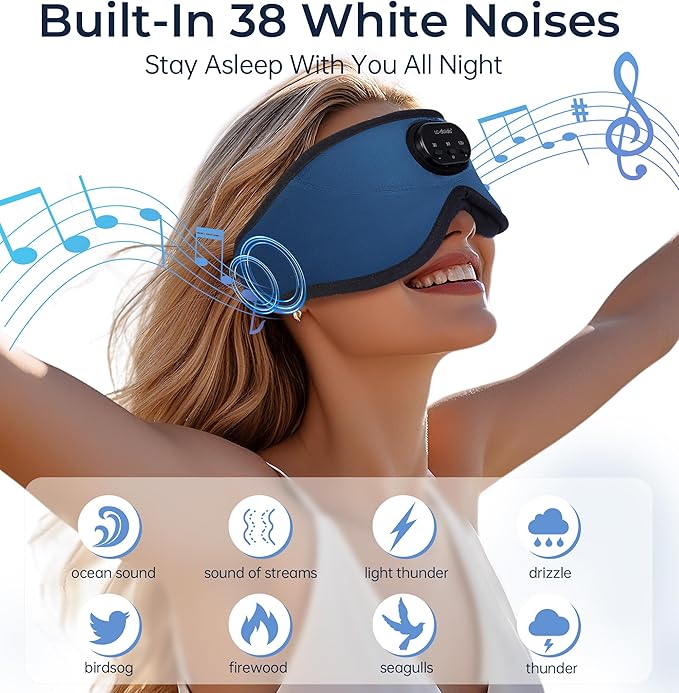 LC-dolida 5.4 Bluetooth Sleep Mask with White Noise,Sleep Headphones,Bluetooth Wireless Music Eye Mask, Ideal for Travel, Night Work, Side Sleeping and Office Use for Both Men and Women(Dusty Cyan)