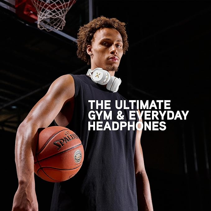 BlueAnt Pump X - The Gym Headphones | White/Gold | Sports Headphones | Cushioned & Cooling Ear Pads | (ANC) Active Noise Cancelling/Advanced Transparency | Wireless | Up to 58hr Play Time