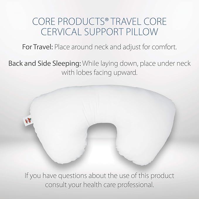 Core Products Travel Pillow, Orthopedic Neck Support, Airplane Travel, Packable, Portable Use Sitting or Sleeping