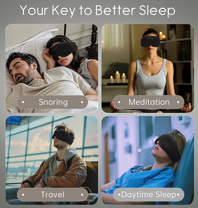 Sleep Mask with Headphones Bluetooth 5.4, TOPOINT 3D Eye Mask Blackout with Soft Bamboo Cotton for Side Sleepers Women Men, Sleep Headphones Earphones HD Speaker Microphone for Travel Meditation Gift