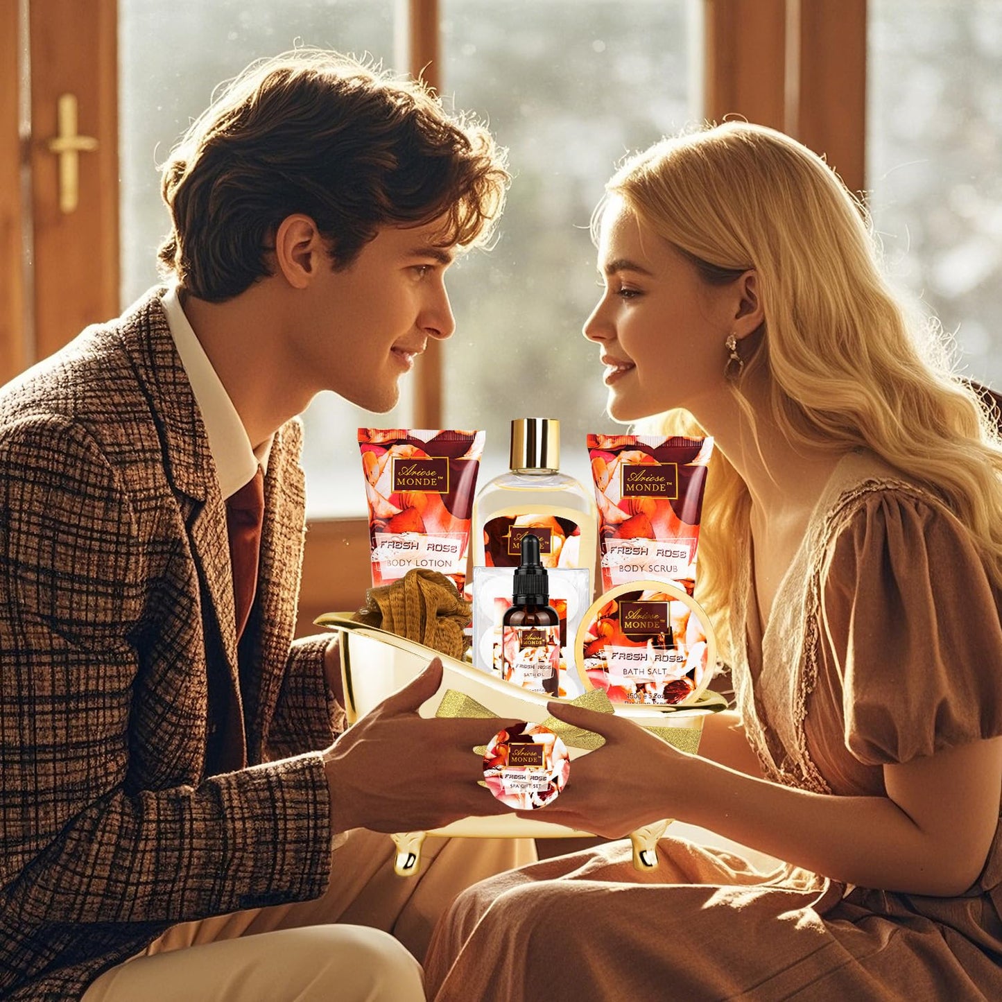 Fresh Rose Spa Gift Set for Women, 8-Piece Relaxing Bath Set with Shower Gel, Bubble Bath, Body Lotion, Self Care Gift for Any Occasion, Birthday Gifts for Women, Spa Kit for Mom Gifts