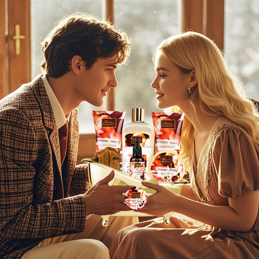 Fresh Rose Spa Gift Set for Women, 8-Piece Relaxing Bath Set with Shower Gel, Bubble Bath, Body Lotion, Self Care Gift for Any Occasion, Birthday Gifts for Women, Spa Kit for Mom Gifts