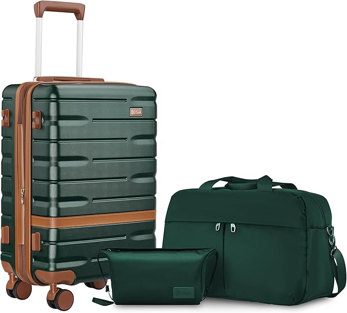 Carry on Luggage Sets with YKK Zippers,20 Inch Expandable Carry-on Suitcase with Spinner Wheels,Hard Shell Lightweight Rolling Travel Luggage with TSA Lock (Dark Green)