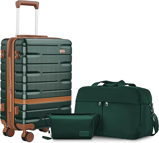 Carry on Luggage Sets with YKK Zippers,20 Inch Expandable Carry-on Suitcase with Spinner Wheels,Hard Shell Lightweight Rolling Travel Luggage with TSA Lock (Dark Green)
