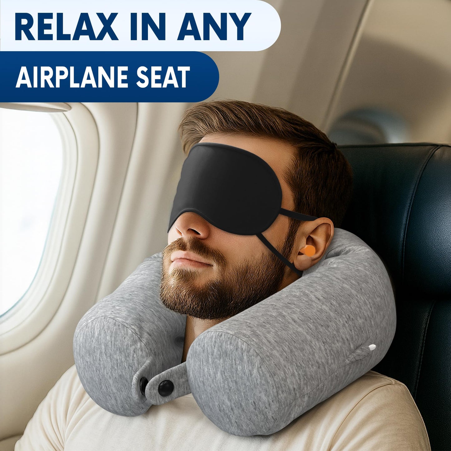 Twist Memory Foam Travel Pillow - Comfortable & Adjustable Neck Pillow for Traveling with Soft Washable Velvet Cover, Eye Mask & Earplugs - Long Flight Essentials | for 360° Neck Support, Chin, Lumbar