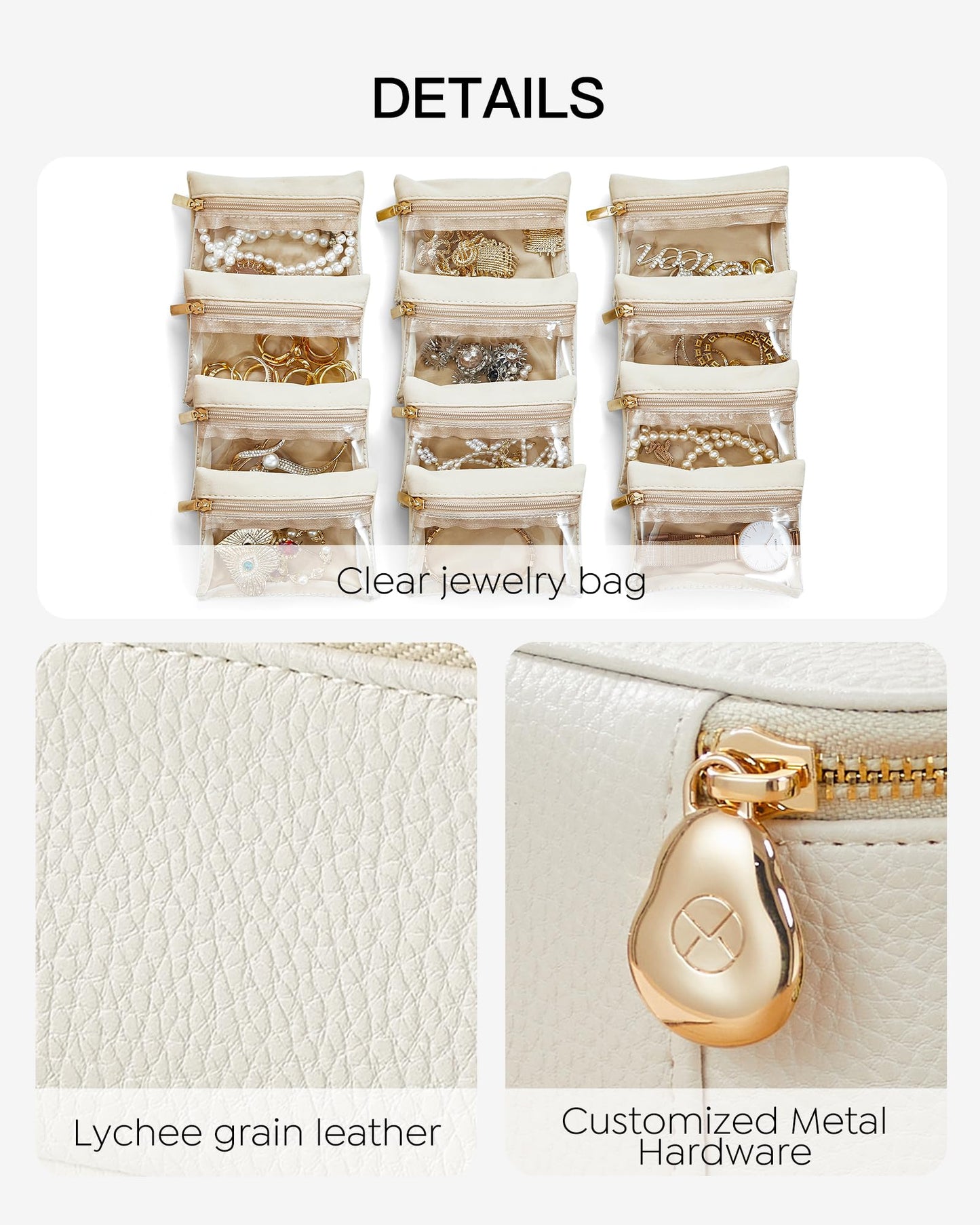 Vlando Travel Jewelry Case,Jewelry Box with 12 Velvet Jewelry Pouch Jewelry Travel Organizer for Women Girl Jewelry Case Necklace Rings Earrings Bags Wedding Gifts (White)