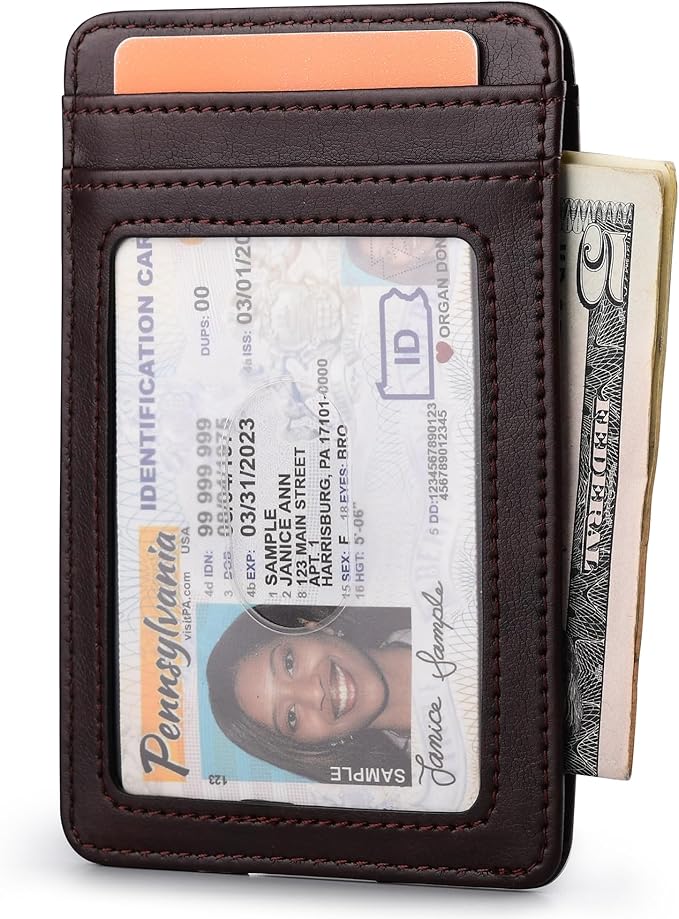Buffway Mens Slim Wallet, Minimalist Thin Front Pocket Leather Credit Card Holder with RFID Blocking for Work Travel