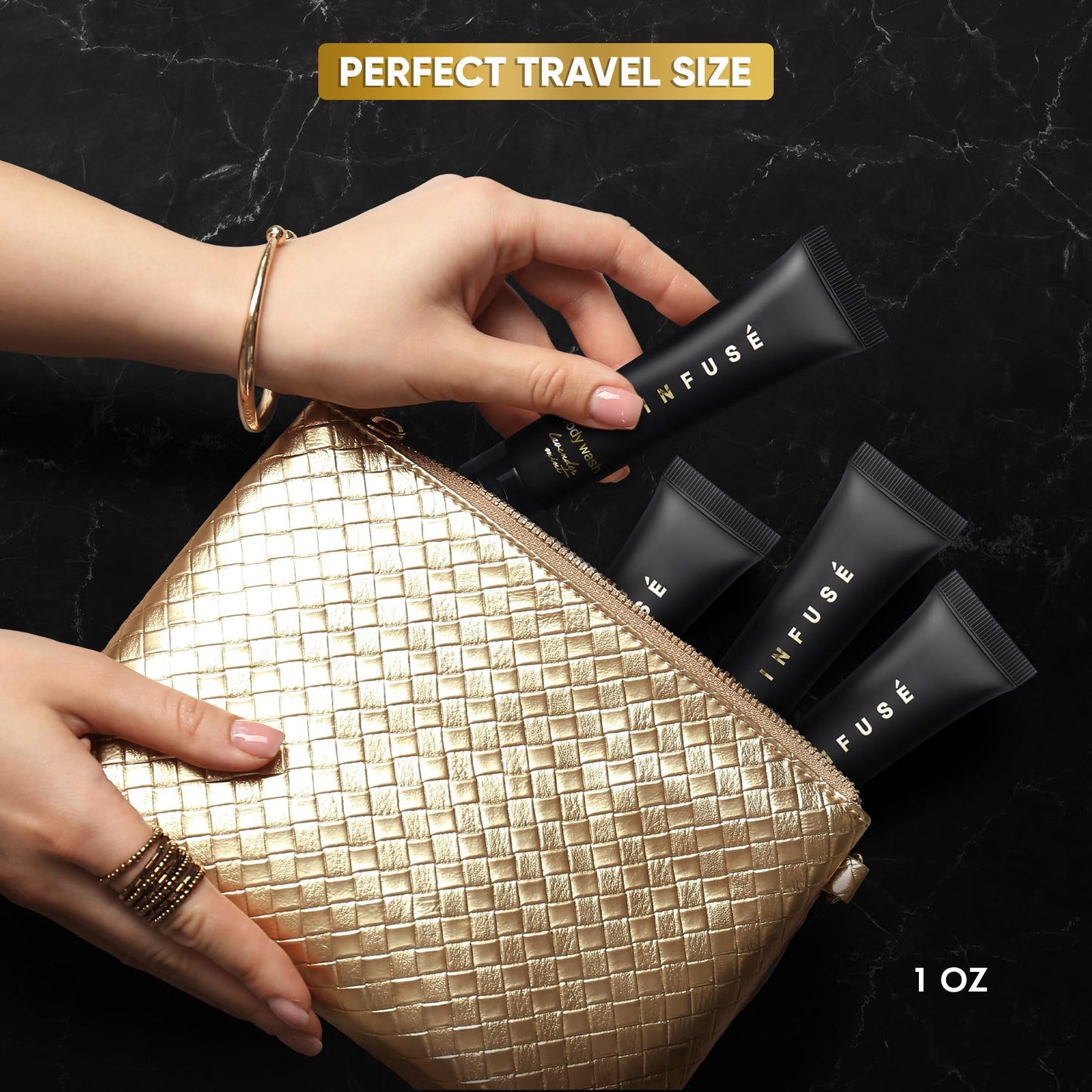 Infuse Black Soaps & Toiletries Bulk Set | 1-Shoppe Amenities Kit for Hotels & Vacation Rentals | 1 oz Shampoo, Conditioner, Body Wash & Lotion | 80 Pieces