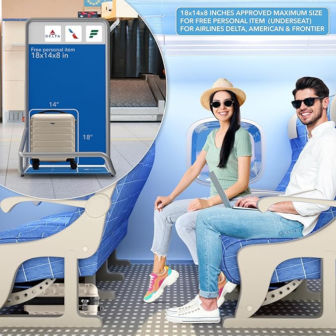 Carry On Suitcase Hardside Built In TSA Lock & USB Port Silent Double Spinner Wheels Maximum Underseat Carry-On Bag For American & United Approved Airlines( 18x14x8" ,Champagne )