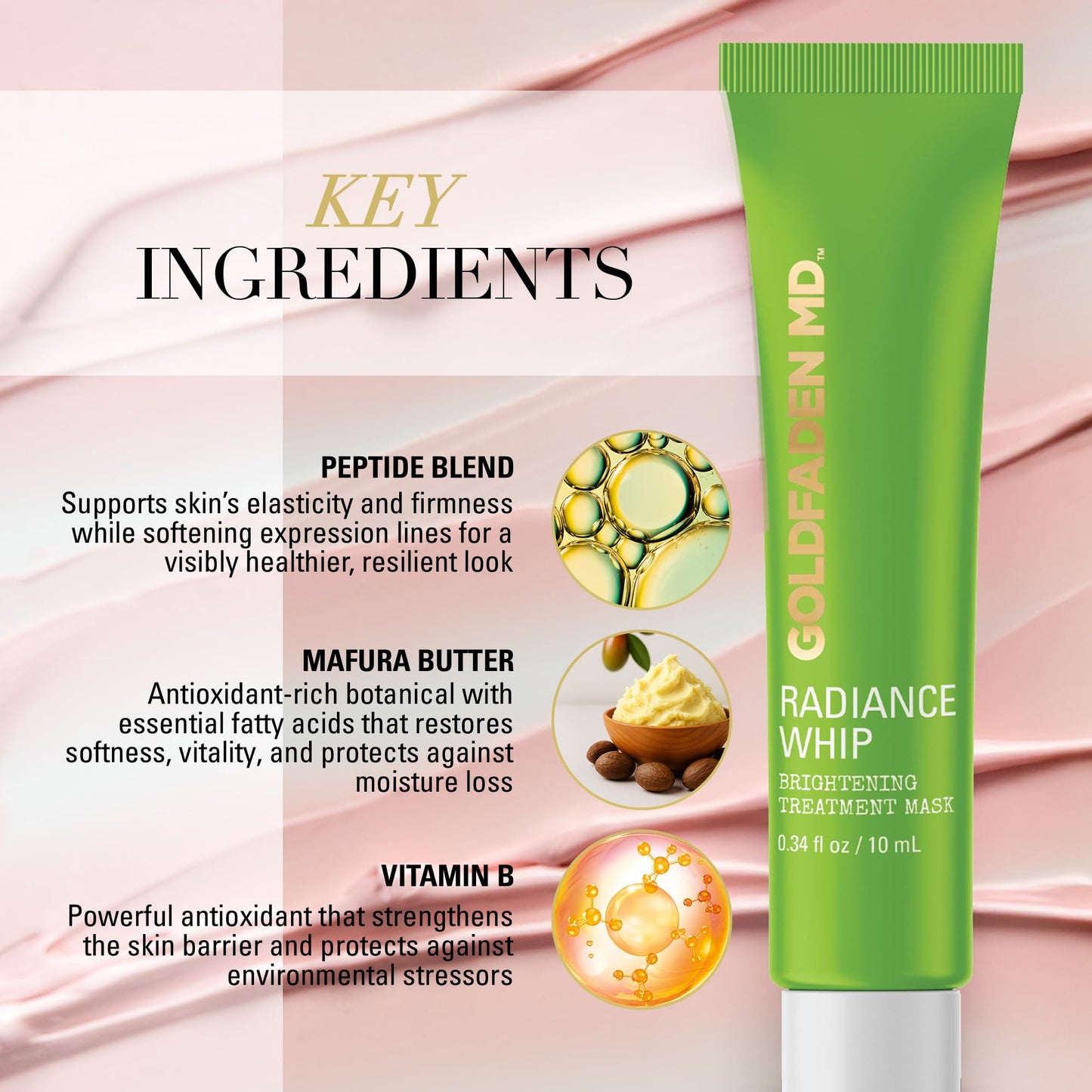 GOLDFADEN MD Radiance Whip Treatment Mask | Deep Hydration & Even‑Tone Peptide Face Mask| Vegan Clean Formula| Trial 10ml