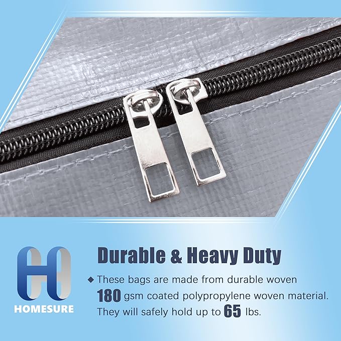 8 Pack Large Strong Bags with Zippers & Carrying Handles - Water-Resistant - Heavy Duty Storage Tote for Space Saving Storage, Fold Flat, Alternative to Moving Box (Silver)