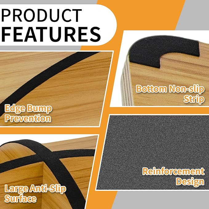 Balance Board for Physical Therapy, Wooden Wobble Board for Balance Training and Ankle Strengthening, Anti-Slip Surface, 350 lbs Capacity Standing Desk Rocker Board