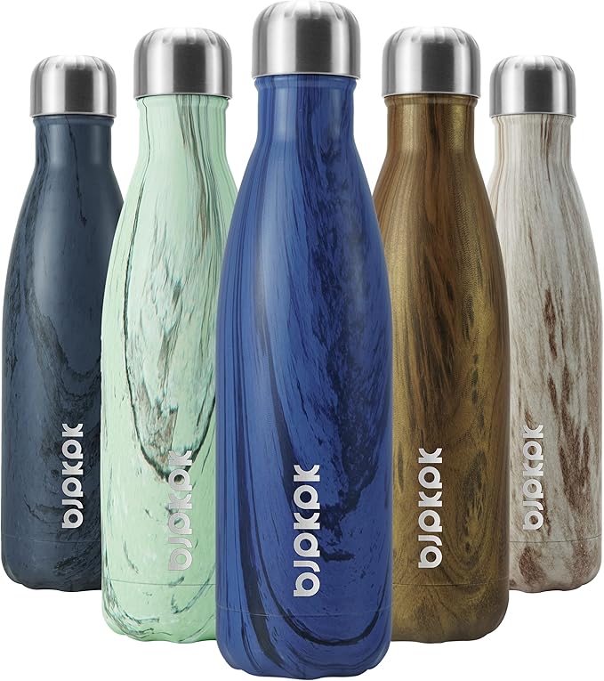 BJPKPK 17 oz Stainless Steel Insulated Water Bottles Reusable Cola Shape Sports Water Bottle for Travel,Wood Cobalt Blue