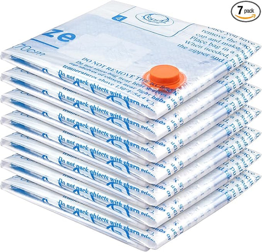 Vacuum Storage Bags 7 Jumbo, Space Saver Sealer Bags,Plastic Packaging Bags,Compression Bags for Clothes, Pillows, Comforters, Blankets, Bedding,No pump included