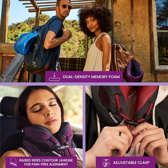 Cabeau Long Haul Flight Cooling Travel Neck Pillow – Evolution Cool – Supportive Memory Foam with Airflow Vents – Compact with Carrying Case (Red)