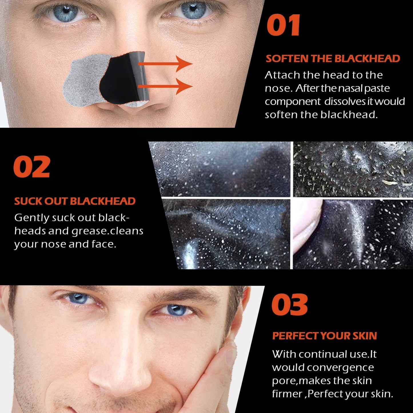 BAGLAK Men Blackhead Pore Strips - 120 Strips - Deep Cleansing - Face Nose Pores - Blackheads Removal - Large Size For Nose+Face