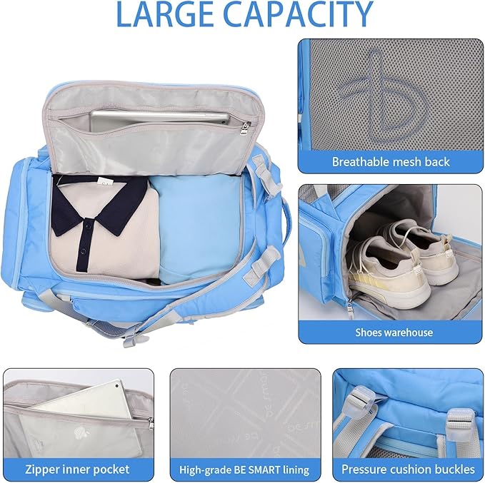 BE SMART 40L Extra Large Gym Backpack for Men, Big Gym Bag with Shoes Compartment, Waterproof Heavy Duty Duffel Bags, Men's Workout Backpacks for Outdoor Sport,Hiking,Camping,Travel