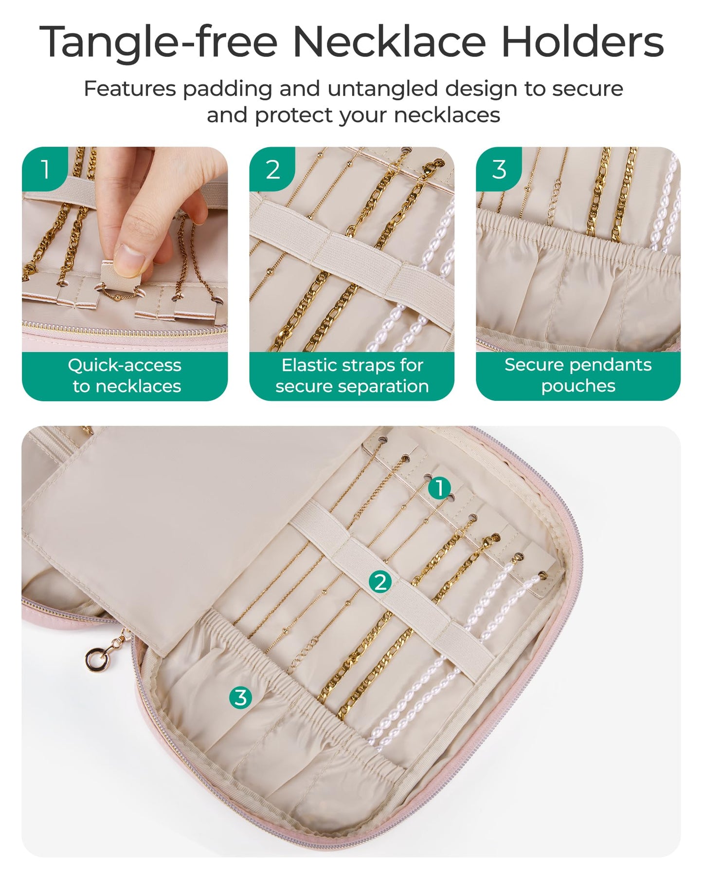 BAGSMART Travel Jewelry Case Jewelry Organizers and Storage Earings Holder Organizer for Women Necklace Holder Jewelry Rolls for Necklaces, Earrings, Bracelets-Black