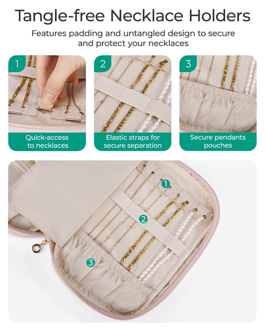 BAGSMART Travel Jewelry Case Jewelry Organizers and Storage Earings Holder Organizer for Women Necklace Holder Jewelry Rolls for Necklaces, Earrings, Bracelets-Black