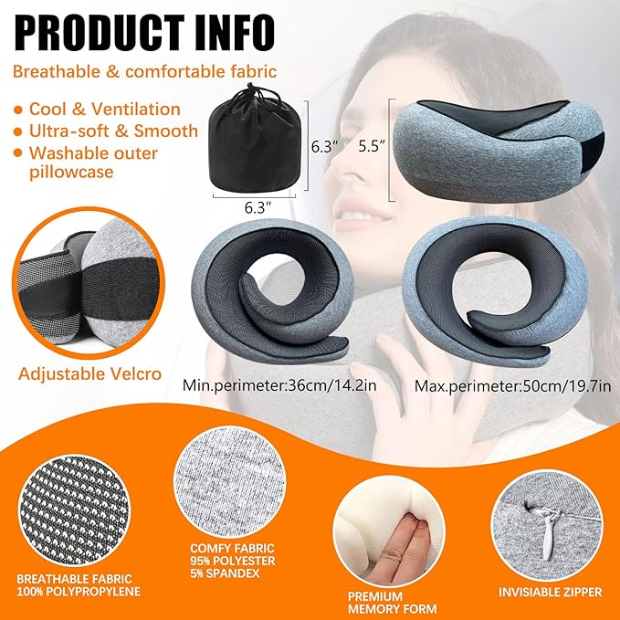 Travel Pillow, Memory Foam Neck Pillow Head Support Soft Pillow for Sleeping Rest, Airplane Car and Home Use