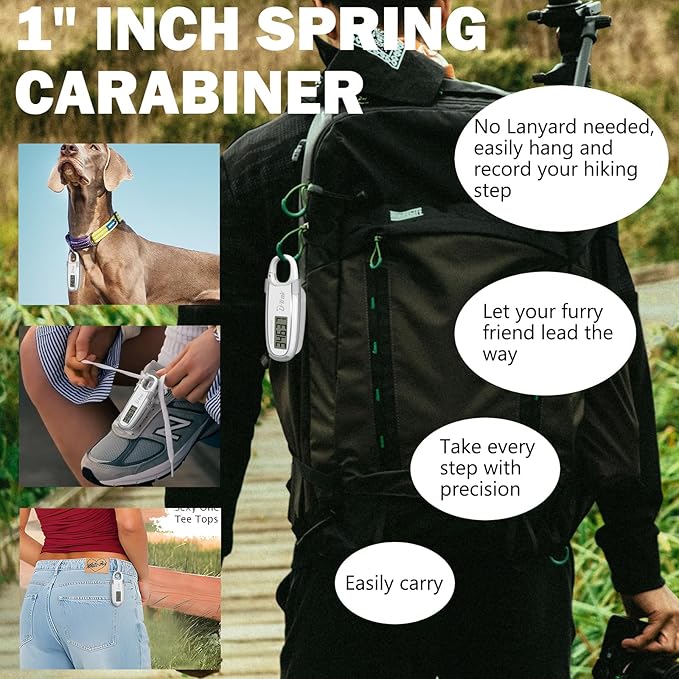 3D Pedometer for Walking with Removable Clip and Carabiner Simple Step Counter for Walking Accurate Clip On Step Tracker for Men Women Kids