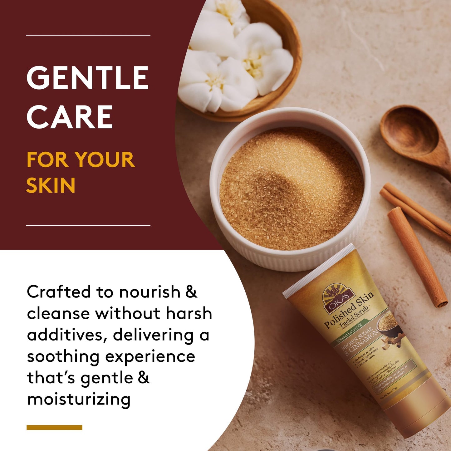 OKAY PURE NATURALS BROWN SUGAR and CINNAMON FACIAL SCRUB 6oz / 170gr