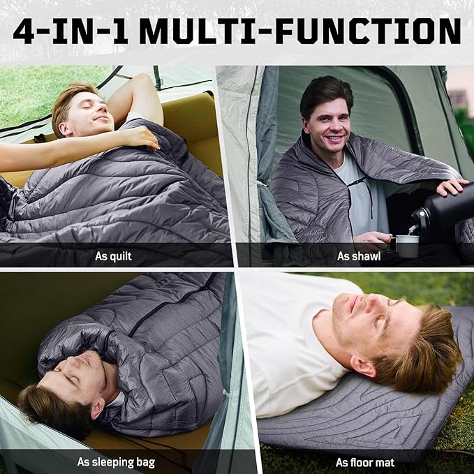 Camping Blanket, Packable, Lightweight Camp Quilt with Zipper, Multifunctional Outdoor Sleeping Blanket for Backpacking, Travel, Stadium, Beach