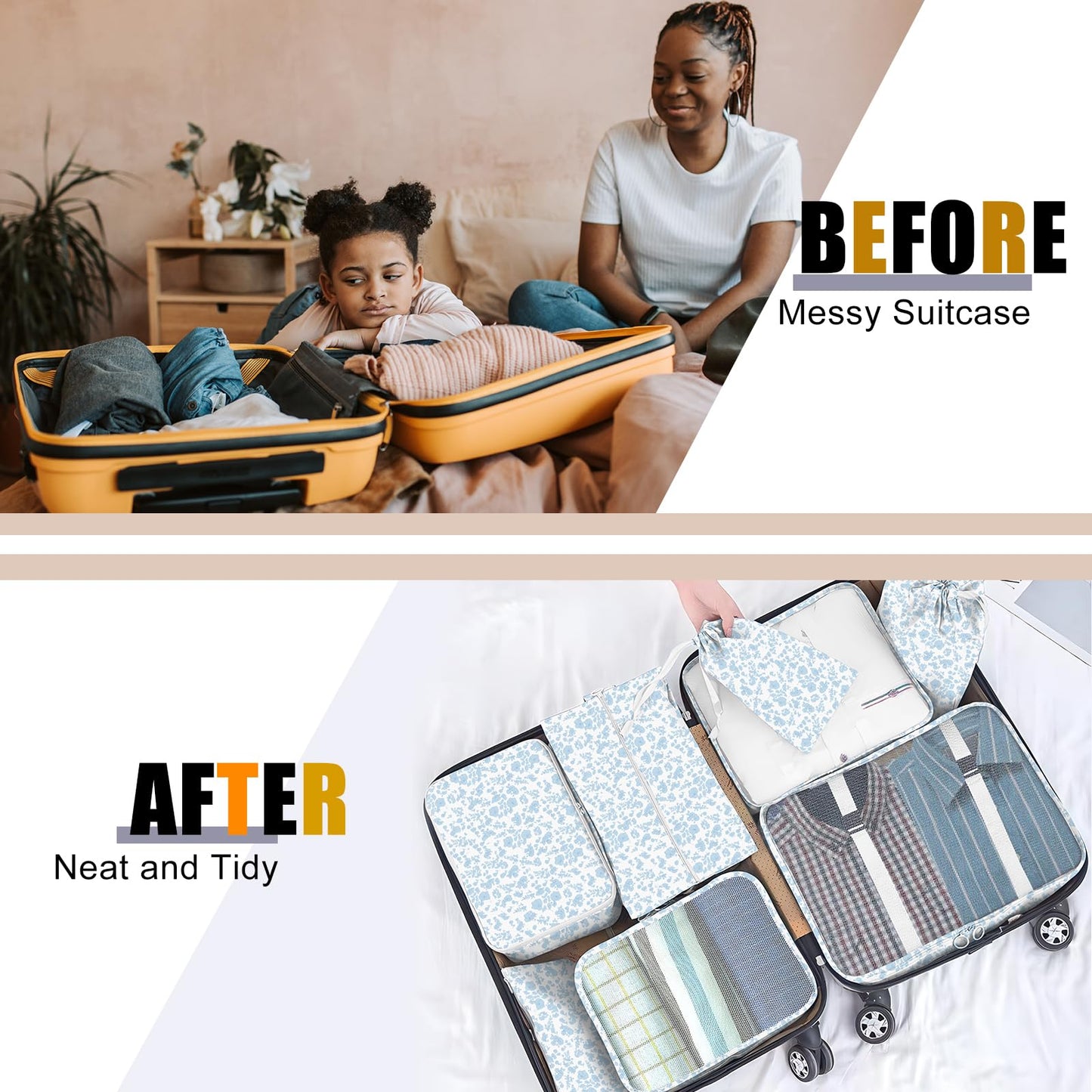 YEEYAA Packing Cubes for Travel - 8 Set Luggage Organizer Bags for Family, Mesh Breathable Packing Cubes for Suitcases Durable Travel Essentials Bags Set