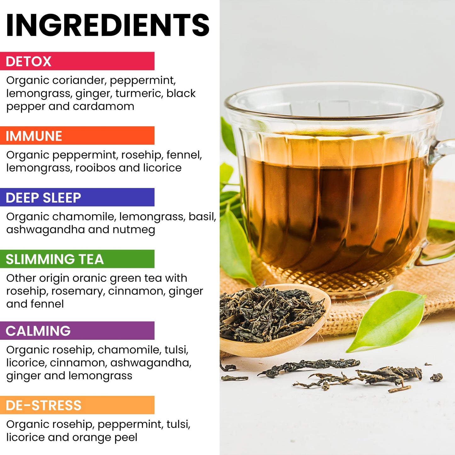 Tipson Natural Wellbeing Variety Sampler - 6 Flavors | 6 Benefits (60 Tea Bags), Herbal Tea Infusions - USDA Organic, Non GMO, and Gluten Free